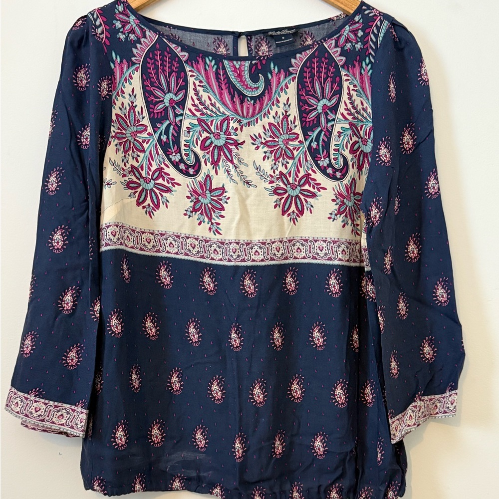 Lucky Brand | Boho Floral Drawstring Hem Top | Size Small